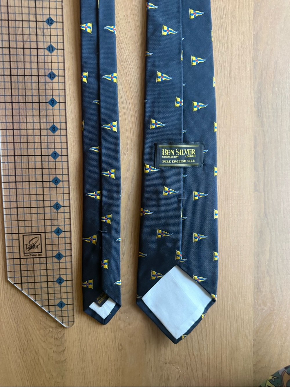Ben Silver Navy Silk Tie with Yellow Nautical Flags